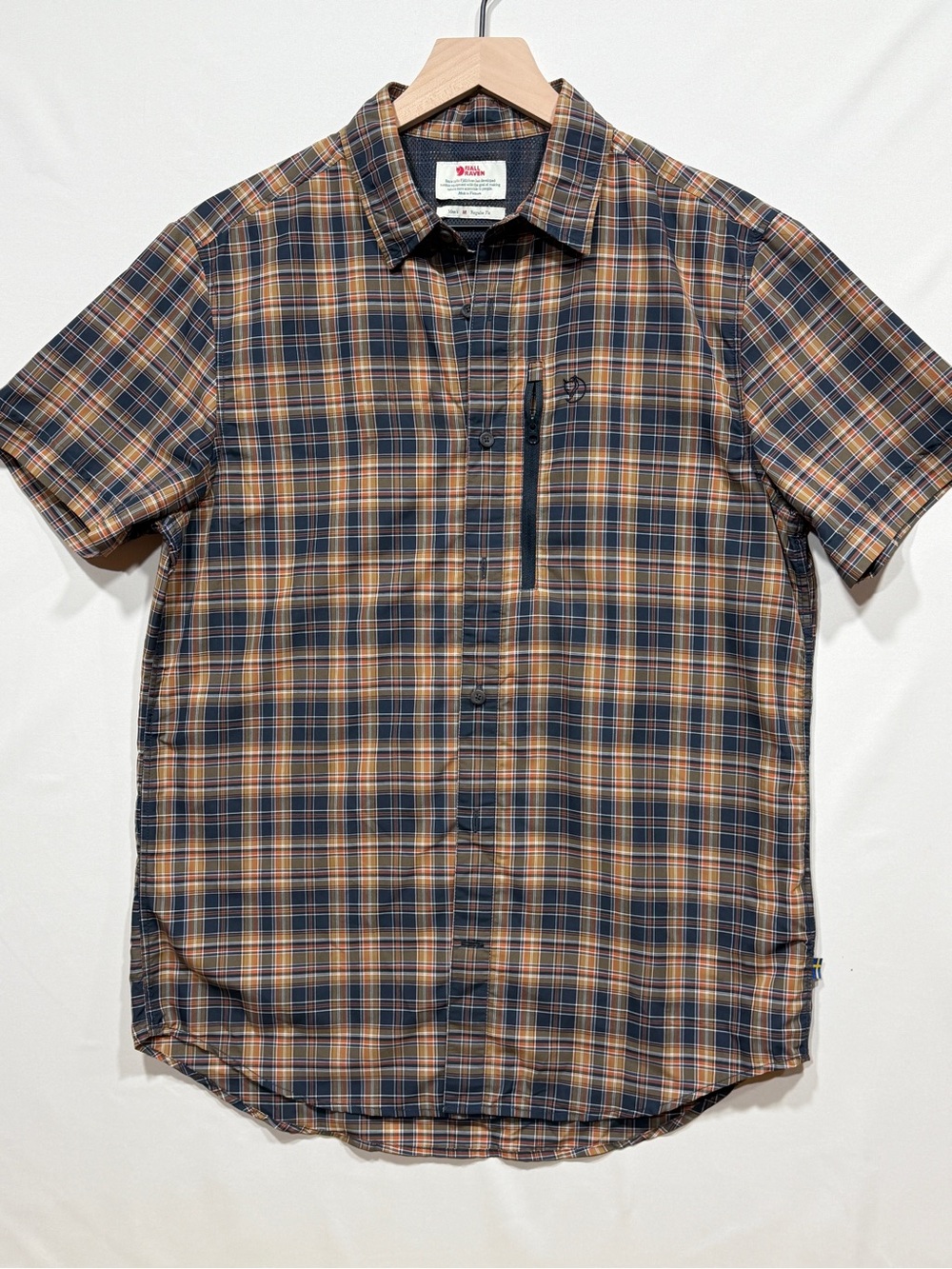 Fjallraven Men's Short Sleeve Plaid Button-Down - Navy & Tan
